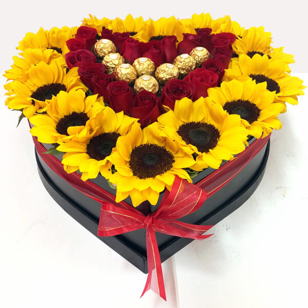 Caja De Rosas Girasoles Chocolates Surtiflores