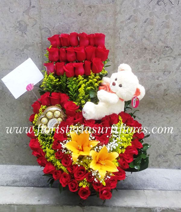 Corazones de Rosas, Chocolates y Peluche | Surtiflores