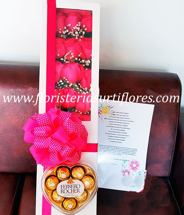 Caja de Rosas y Chocolates Ferrero Rocher | Surtiflores