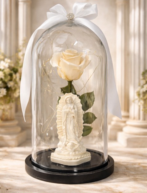 Rosa inmortalizada condolencias+virgen DISPONIBLE